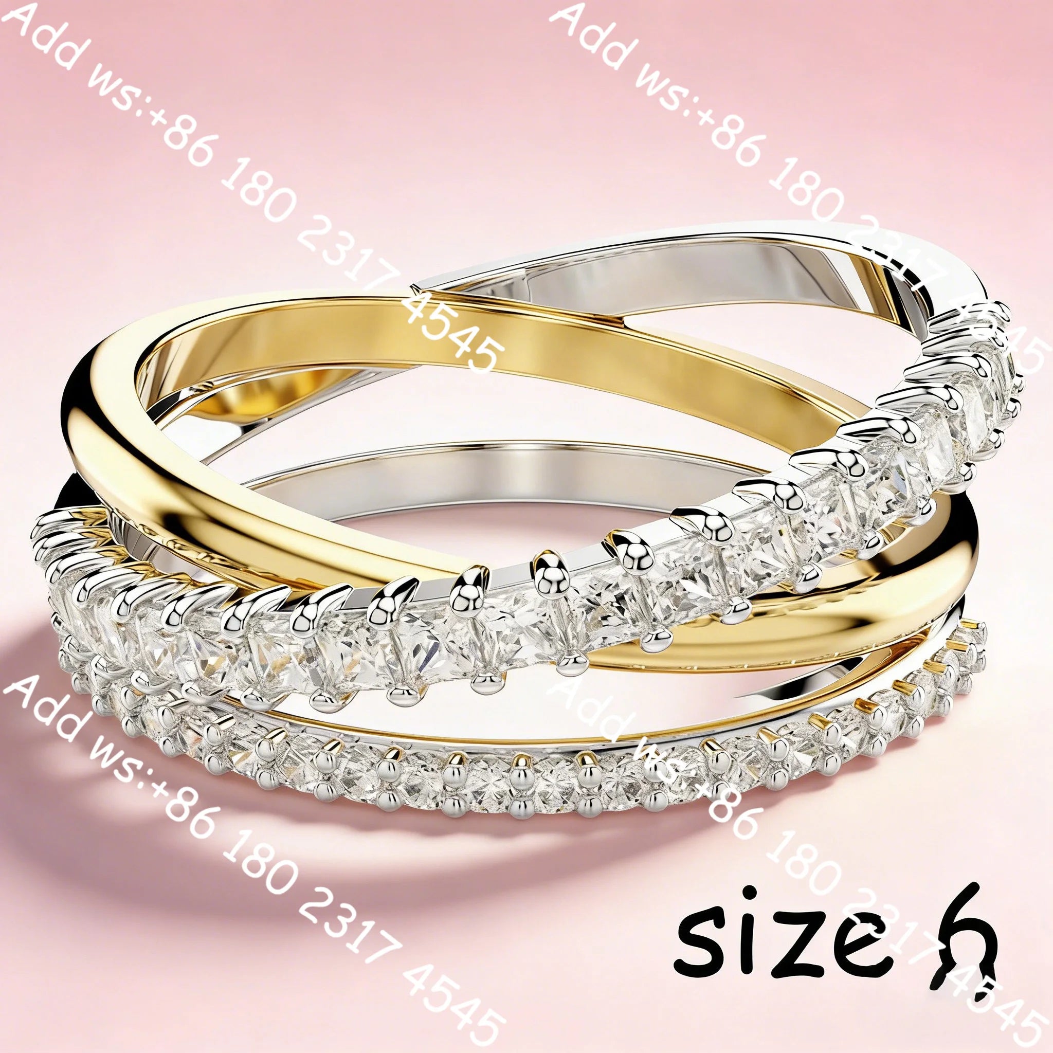 Luxury Intertwined Line Cubic Zirconia Bicolor Jewelry,Necklace Earrings Bracelet Ring Set,Exquisite Elegant