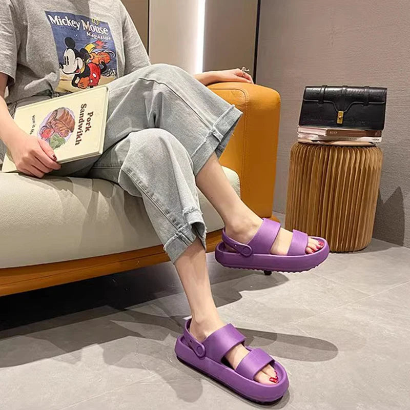 Smile Pop Summer Women Home Slippers With Snaps Outdoor Breathable Casual Sandals Women Non-slip Platform Beach Shoes Women