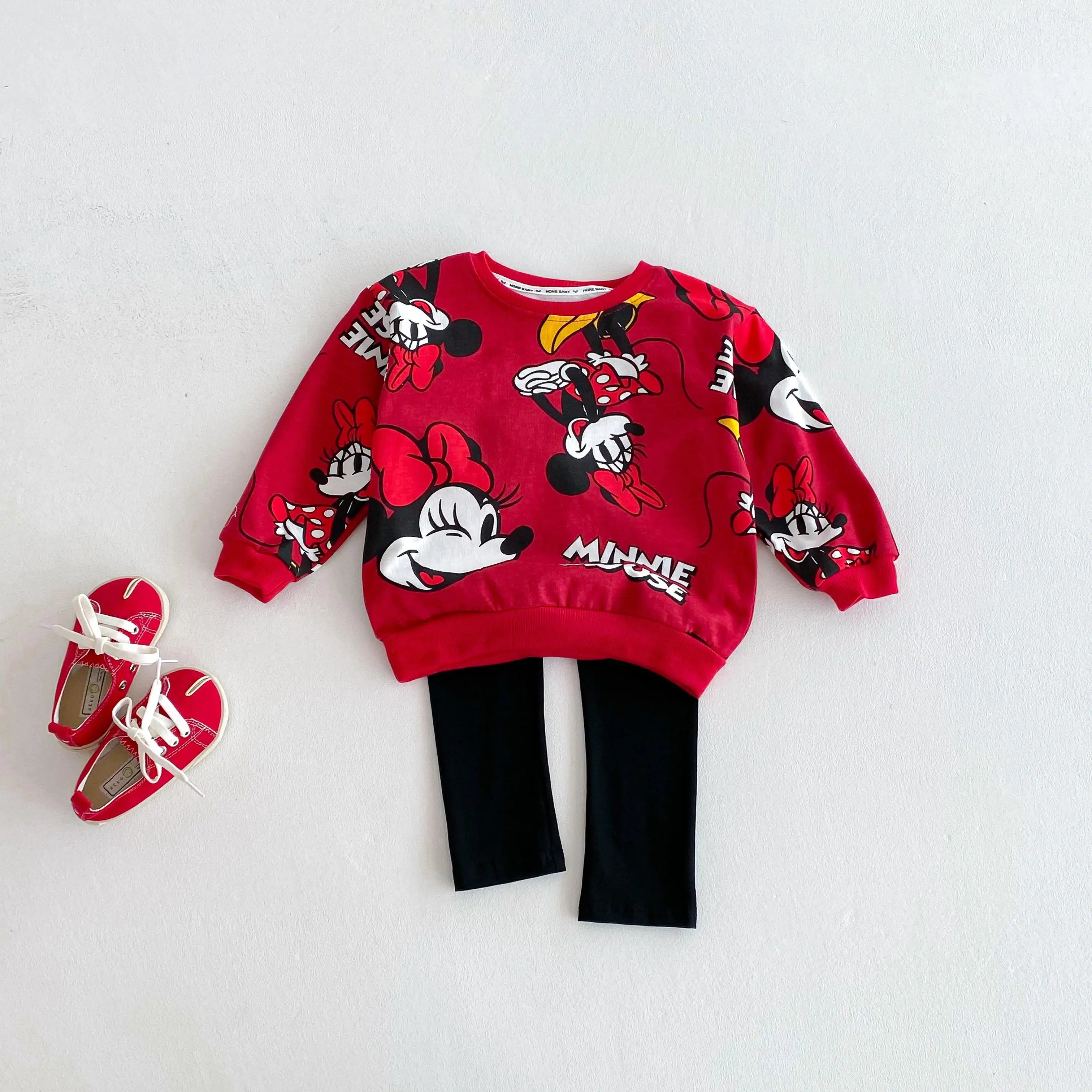 Autumn Winter Girl Sweatshirt Hoodies Clothing Set Mickey Mouse Top + Pants Kids Girl Children Girl Child Bottom Top Suit