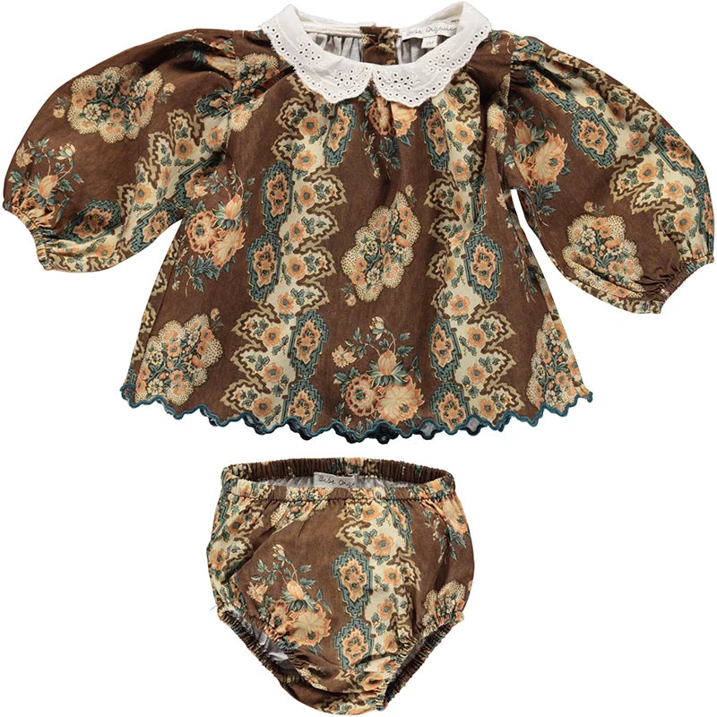 BebeO Baby Girls Long Sleeve Tops Suits Dress Rompers Hats Autumn Summer Retro Pattern Party Dress Kids Clothing Spring Dress