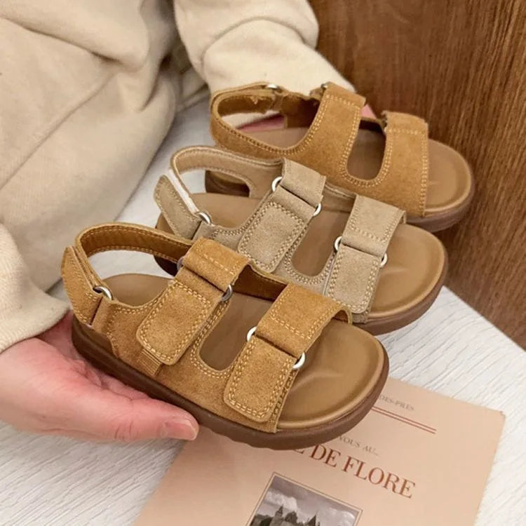 Fashion Boys Girls Sandal 2026 Summer New Fashion Simple Solid Color Children's Suede Outdoors Non-slip Open Toe Beach Sandals