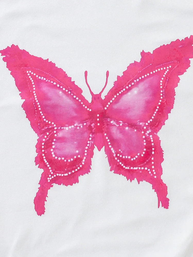 Spring And Summer Women's And Children's Butterfly Print Short Sleeved&Three-Dimensional Bow Wide Leg Pants Two-Piece Set
