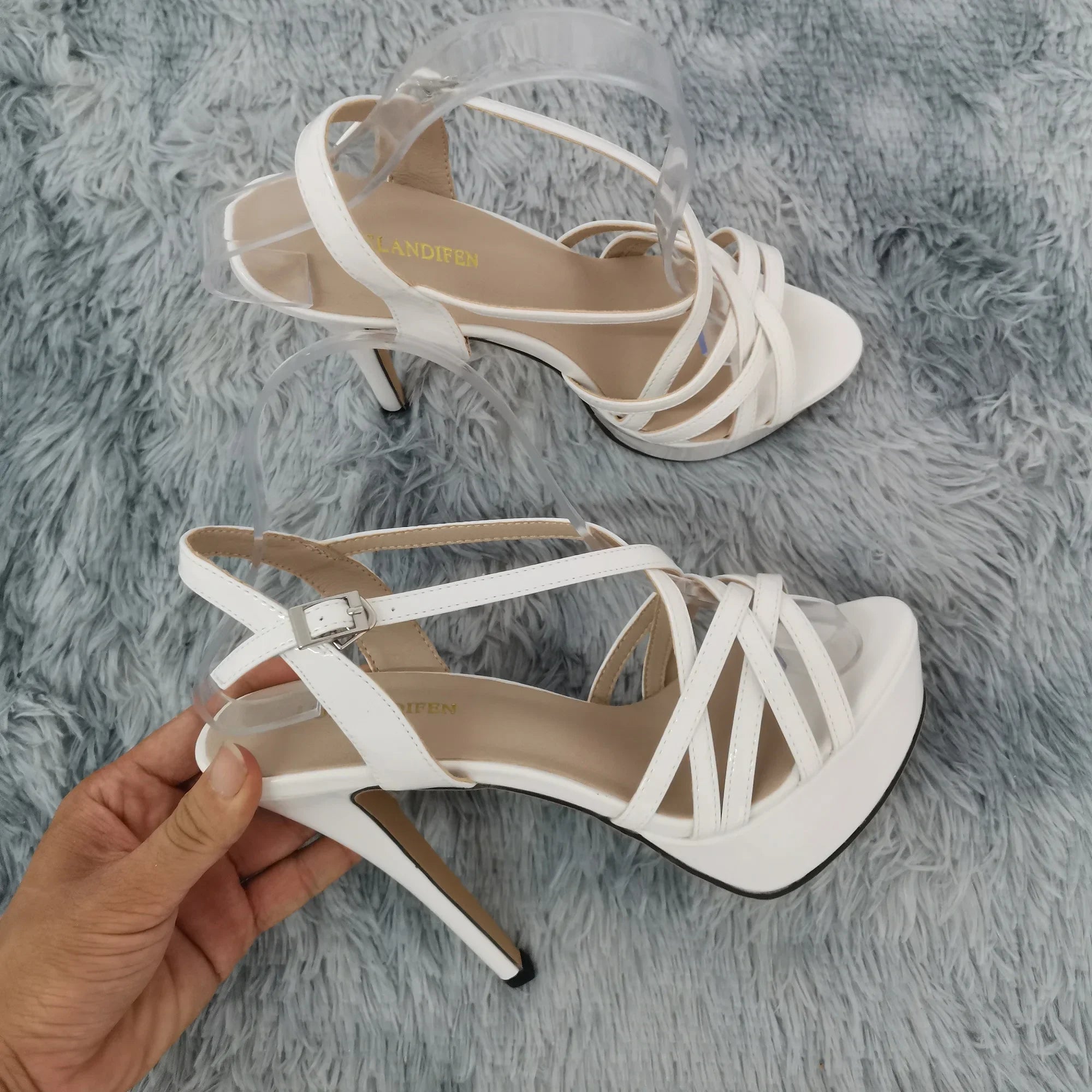 LOSLANDIFEN Women Sandals Sexy 14CM Platform High Heels Ankle Strap Sandal Open Toe Sanke Gladiator Party Dress Woman Shoes