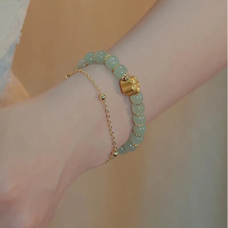 Lucky Hetian Jade Antique Bracelet Creative All-Match Auspicious Cute Female Temperamental Fashion Gifts Femme