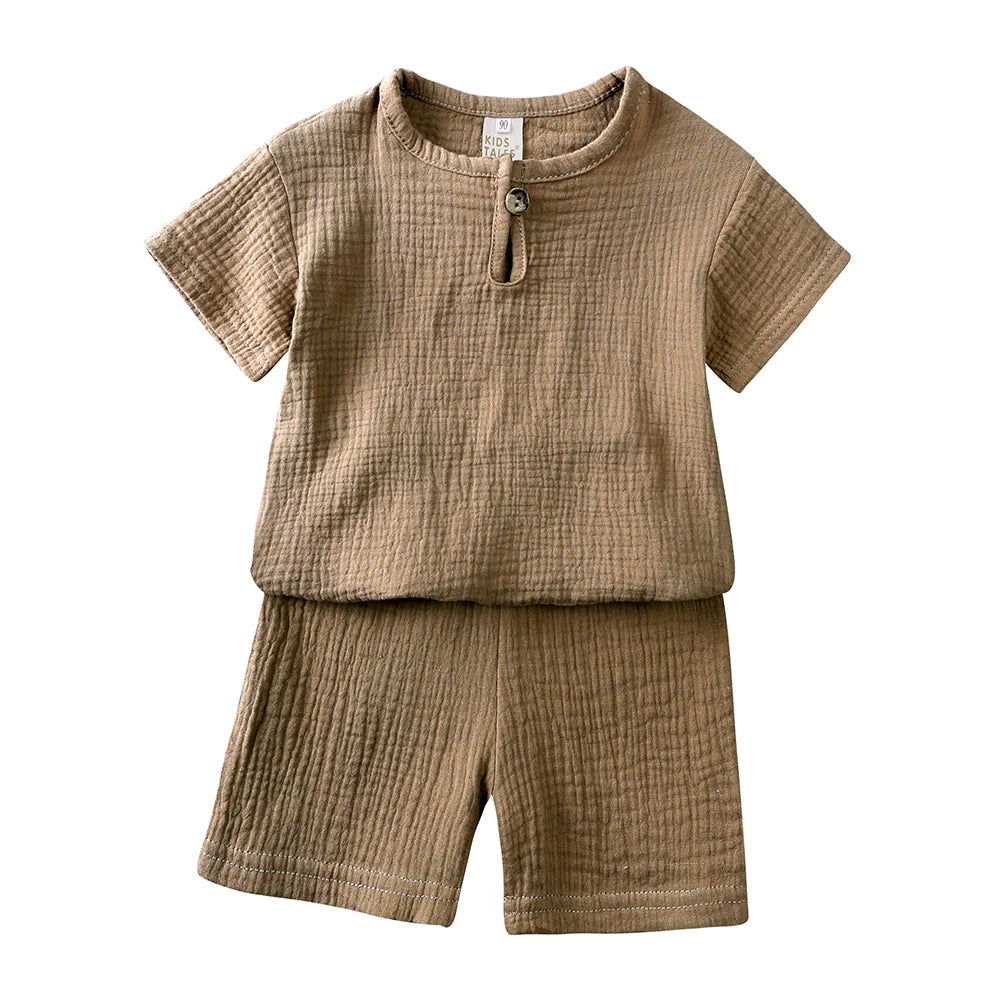 0-7years Summer Children's Clothing Set Boys & Girls Cotton Linen Suits Baby Loungewear Outfit T-shirt Tops + Shorts 2pcs