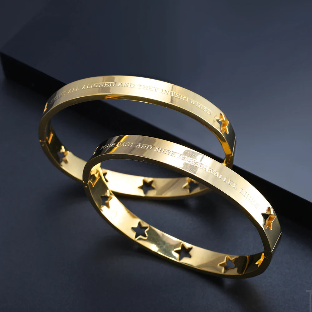 JOVO LOVE Fashion Hollow Stars and Carve Bangle STARS ALL ALIGNED BRACELET SET Stainless Steel Waterproof Jewelry for Women 2025