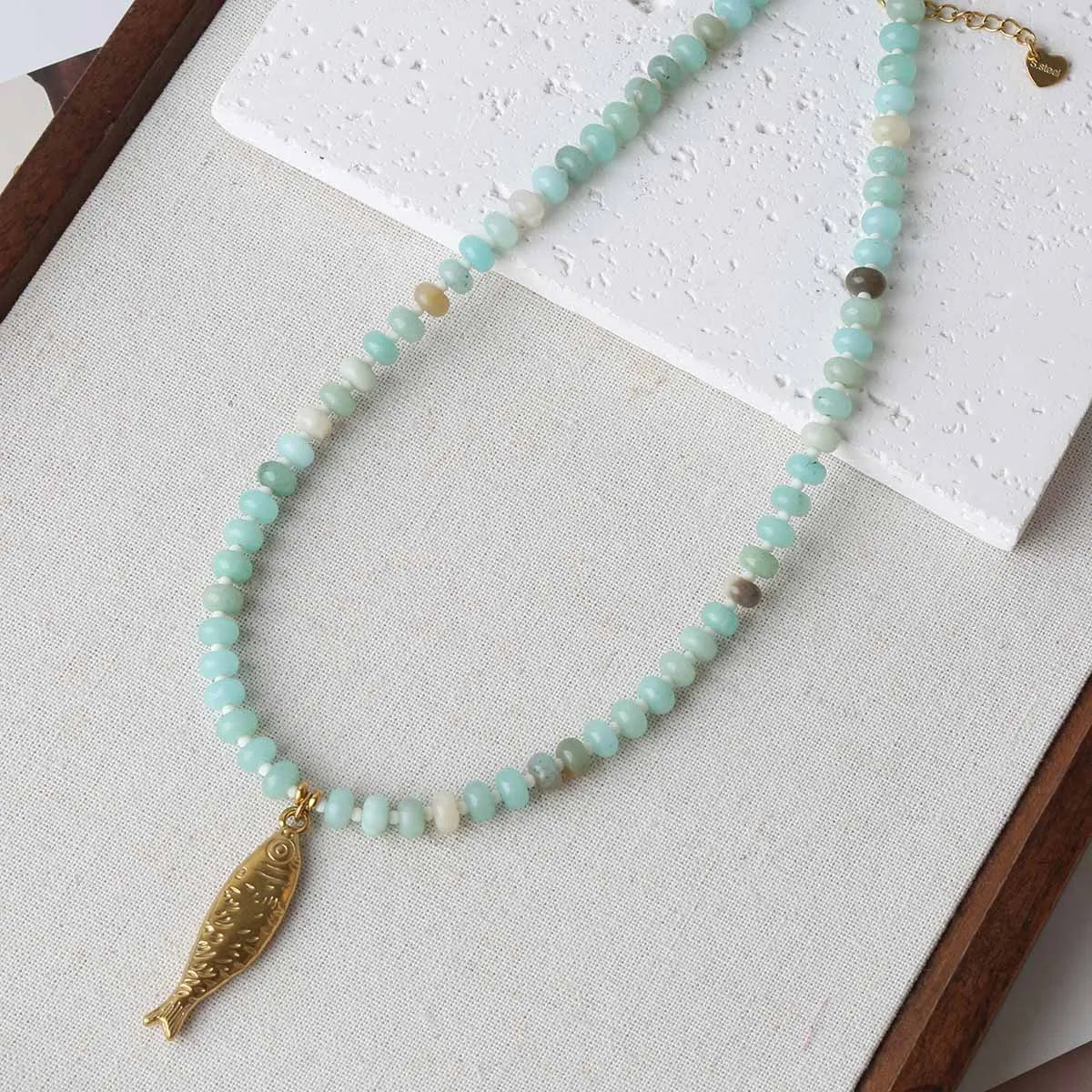 Trendy 4 Designs Stainless Steel Gold Plated Fish Turtle Pendant Stone Necklace for Women Waterproof Beach Party Jewelry Summer