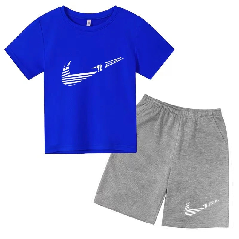 Children Clothes T-shirt Fashion Short-Sleeved+Shorts Summer Boy Girl Toddler 3-12Years Casual Sports Brand Jogging O-collar Set