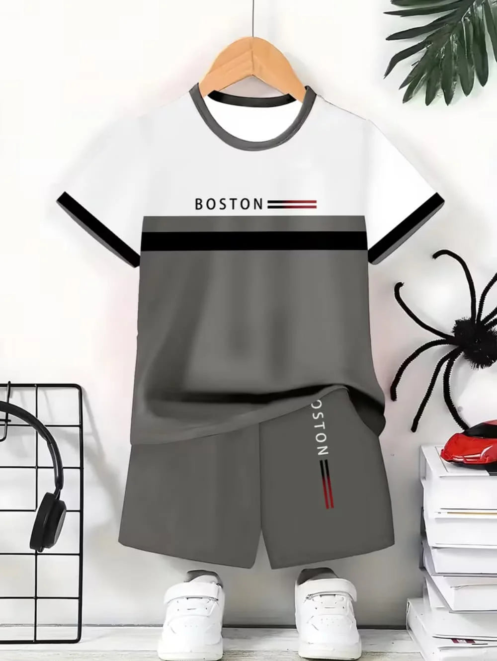 Boys Clothes Casual Colorblock Short Sleeve T-Shirt Shorts Set 2PCS Comfort Outdoor Quick Drying Sport Shirt Casual Children Top