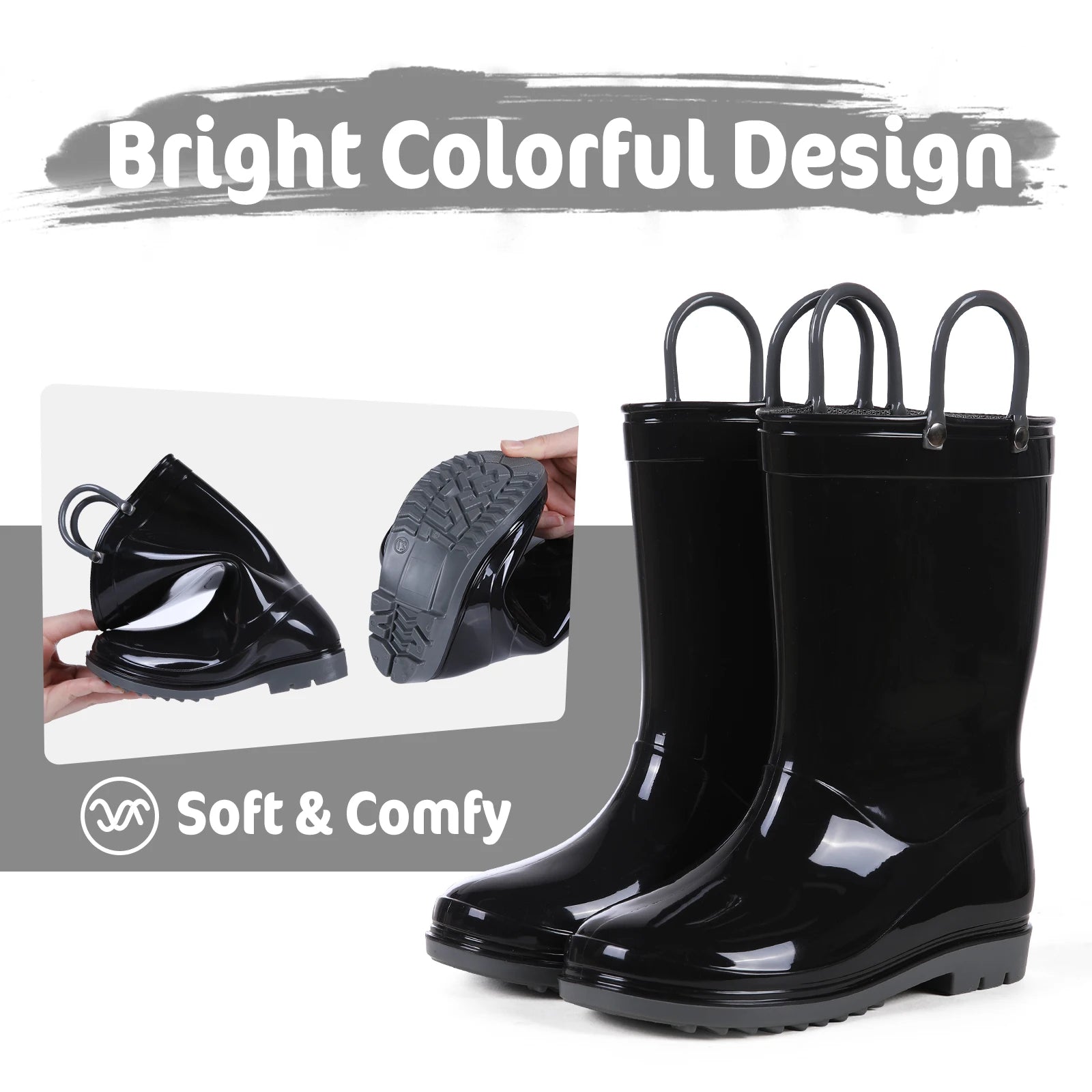 Evshine Cute Dinosaur Unicorn Unisex Rain Shoes For Girls And Boys Waterproof Non-slip Boot Toddler Kids Rain Boots With Handles