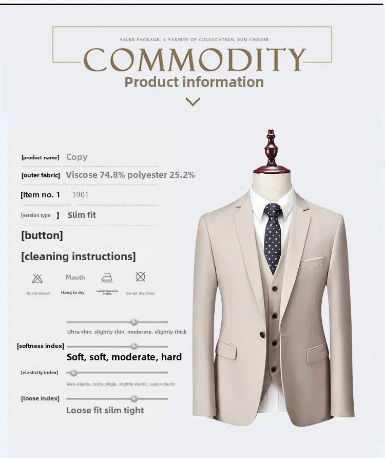 Men Business Professional Slim Fit Two Piece Suit Formal Groomsman Wedding Attire