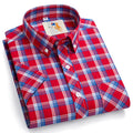 Cotton England Plaid Shirts For Men Plus Size Regular Fit Classic Man's Clothing Young Boy New Style Summer Short Sleeve Shirts