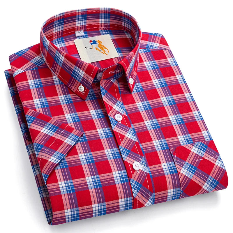 Cotton England Plaid Shirts For Men Plus Size Regular Fit Classic Man's Clothing Young Boy New Style Summer Short Sleeve Shirts