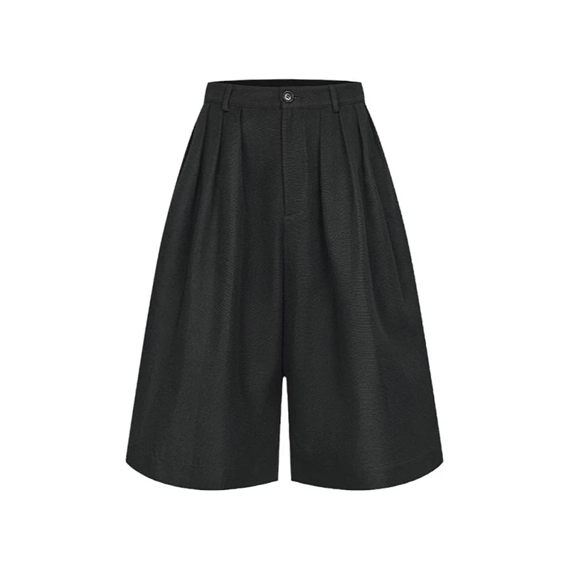 REDDACHiC Unisex Black Baggy Jorts Women Bloomers High Waist Pleated Front Plain Casual Extra-Wide Leg Short Pants Acubi Fashion