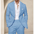 Blue Linen Wedding Suits for Party Prom Slim Fit Casual Men Suit Notched Lapel Jacket with Pants 2 Pieces Set for Summer Beach