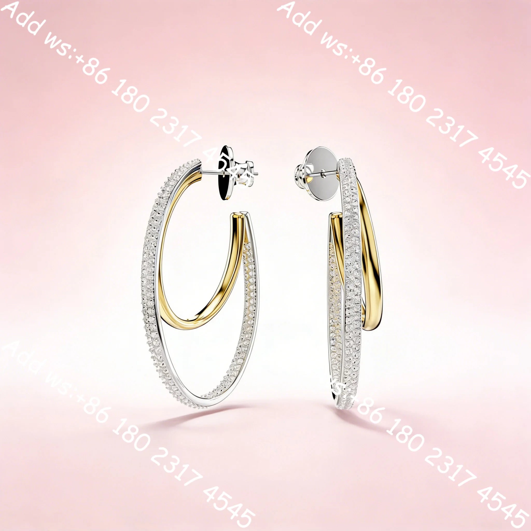 Luxury Intertwined Line Cubic Zirconia Bicolor Jewelry,Necklace Earrings Bracelet Ring Set,Exquisite Elegant