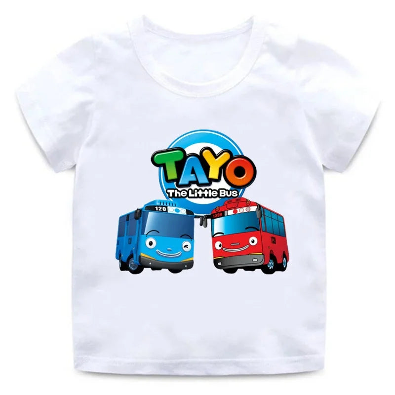 Tayo the Little Bus Cartoon Kids Print Funny Summer Tops Men Women Adults Children Boy Gril Kids Parent Child Cotton T shirt