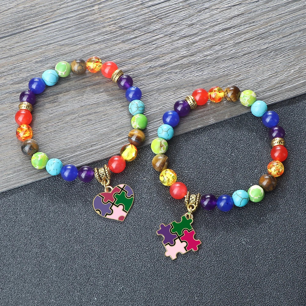 Autism Puzzle Healing Bracelet 7 Chakras Natural Stone Stretch Beaded Bracelets & Bangles Psychological Health Awareness Jewelry