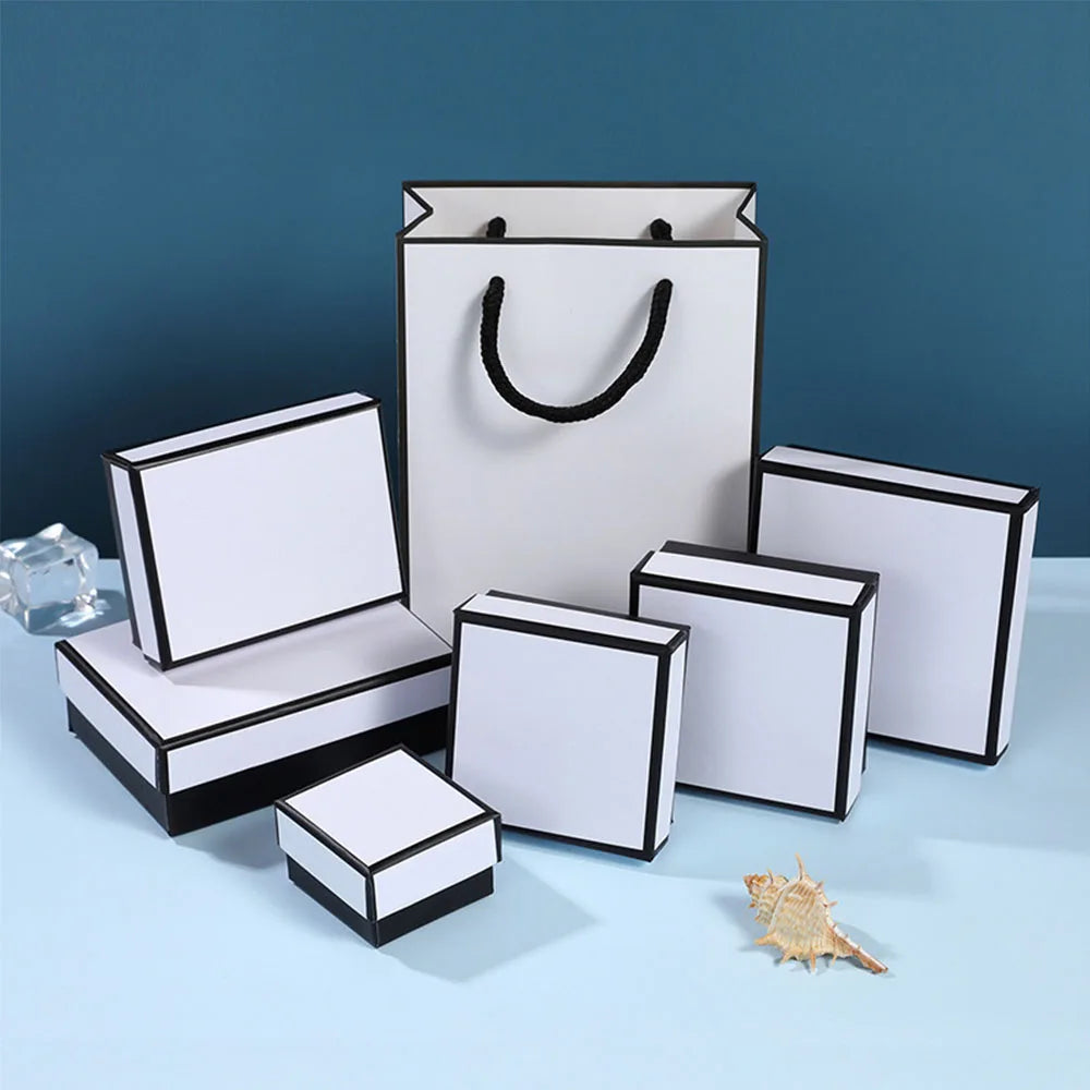12pack White Black Cardboard Jewelry Box Earings Rings Necklace Storage Boxes 7x9x3cm Kraft Paper Travel Wedding Gift Dust Case