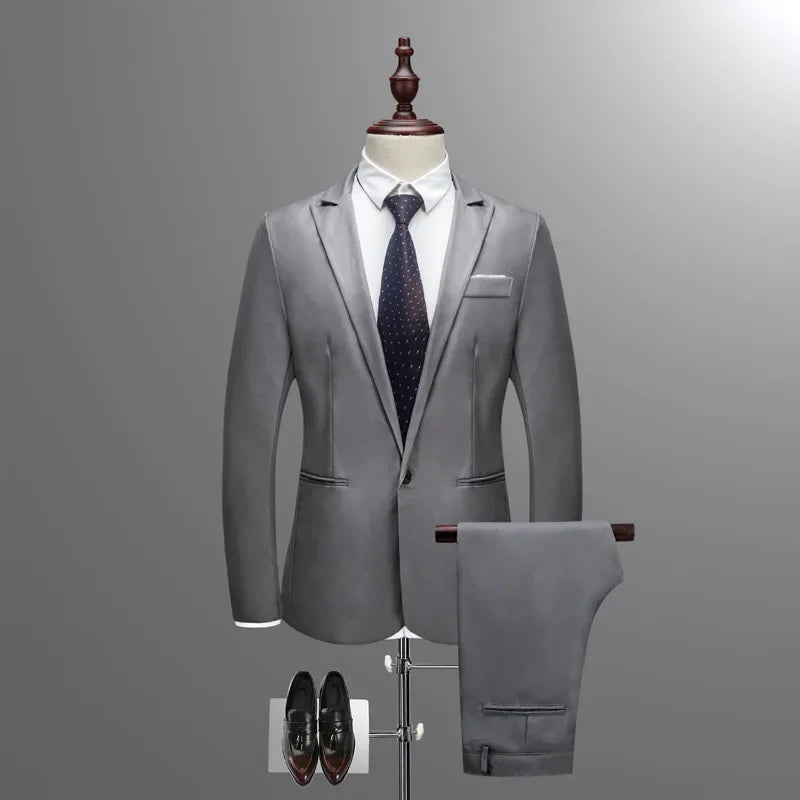 Men's Casual Business Suit Set Korean Style Slim Fit Two Piece Set Fashionable Autumn Winter Male Model Clothing