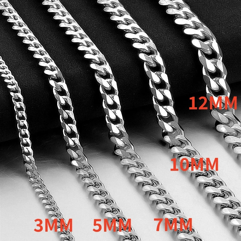 HNSP 3-12MM Stainless Steel Chain Cuban Link Necklace For Men Punk Style Jewelry Accessories Black Chain Yellow Gold Color