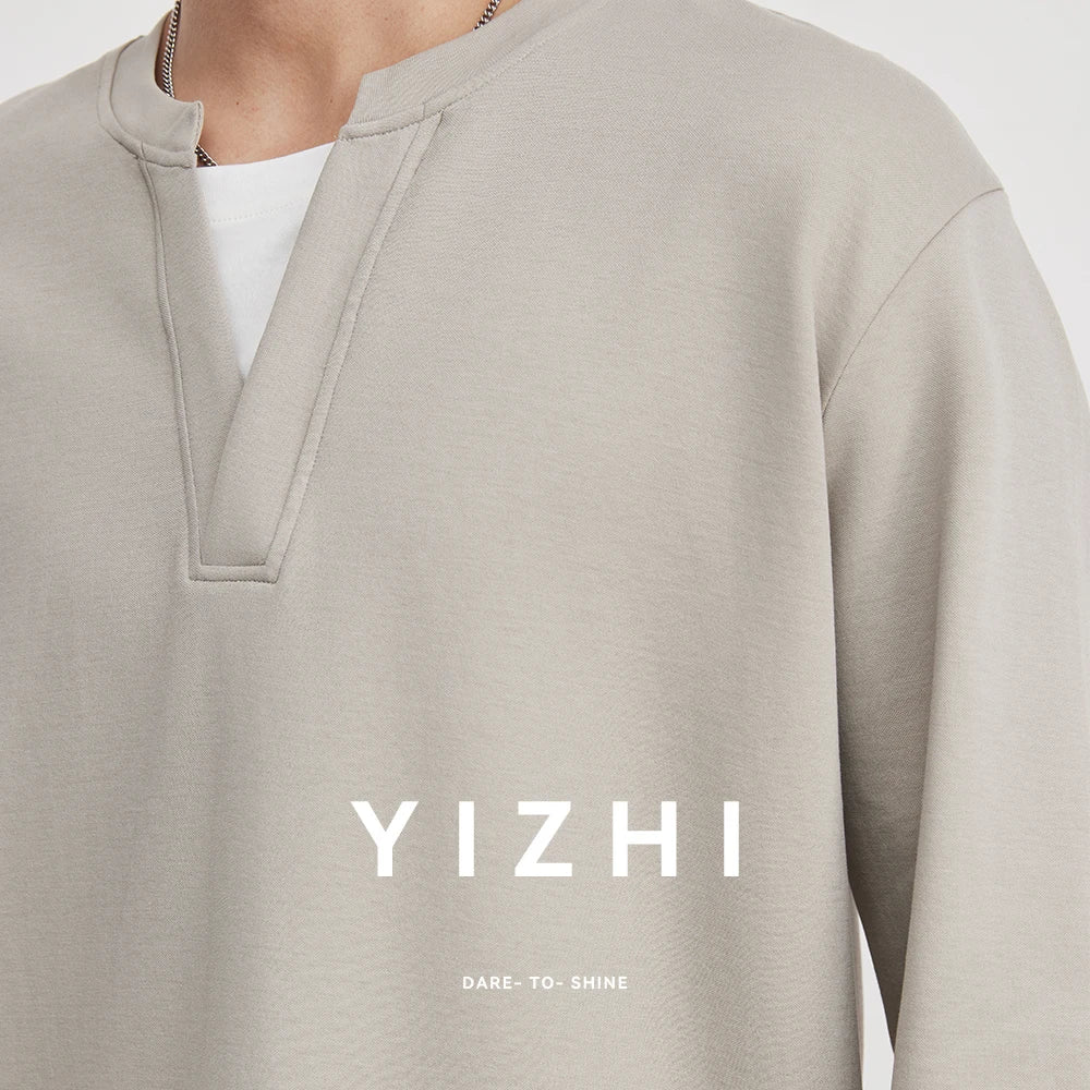 Japanese Simple Fake Two-piece Henry Collar Sweatshirt Men Spring Loose Long-sleeved T-shirt Casual Versatile Men's Clothing