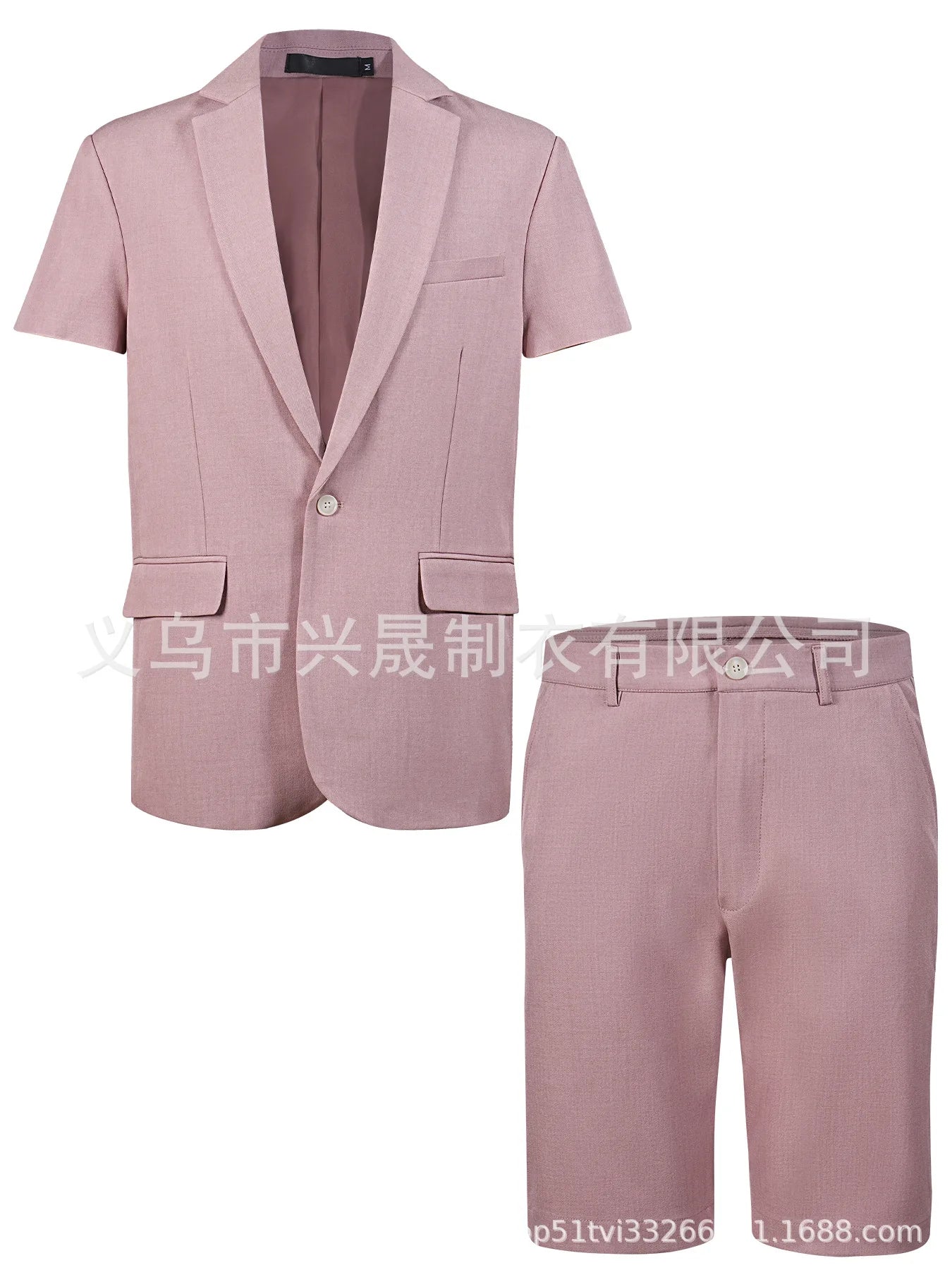 Summer Casual Short Sleeve Men's Two-Piece Suit Set Fashionable Polyester Lightweight Business Style Single Button Closure