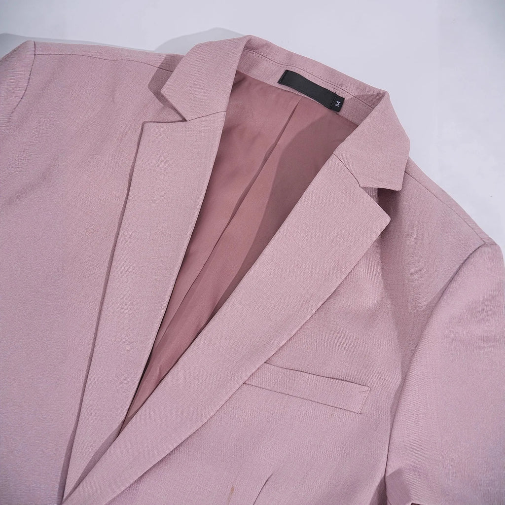 Summer Casual Short Sleeve Men's Two-Piece Suit Set Fashionable Polyester Lightweight Business Style Single Button Closure