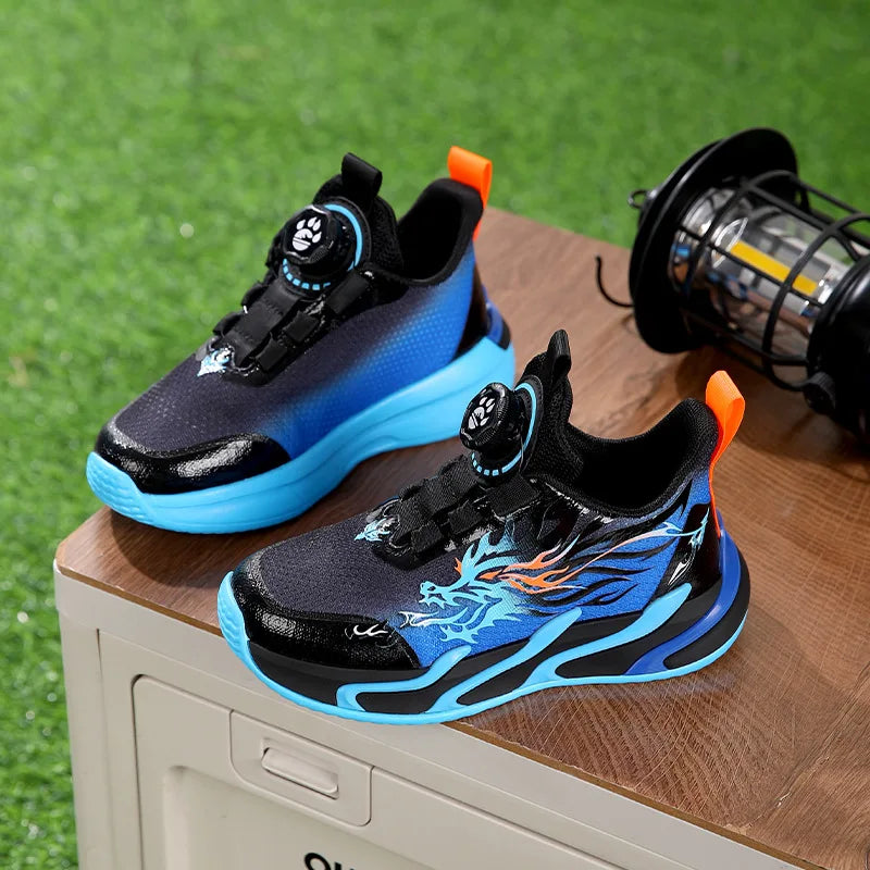 Boys' Breathable Running Shoes 2025 Style Button Design Mesh Soft Bottom Anti-Slip Children's Sport Shoes Comfortable All-Season