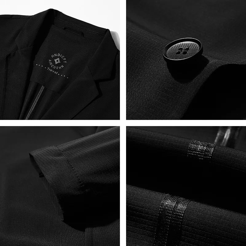 Ice Silk Original Yarn Casual Men's Suit Jacket Spring Summer New Style Breathable No-Trace Flat Collar Slim Fit Business Gen...