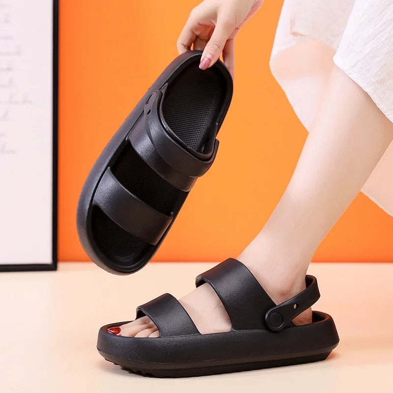 Smile Pop Summer Women Home Slippers With Snaps Outdoor Breathable Casual Sandals Women Non-slip Platform Beach Shoes Women