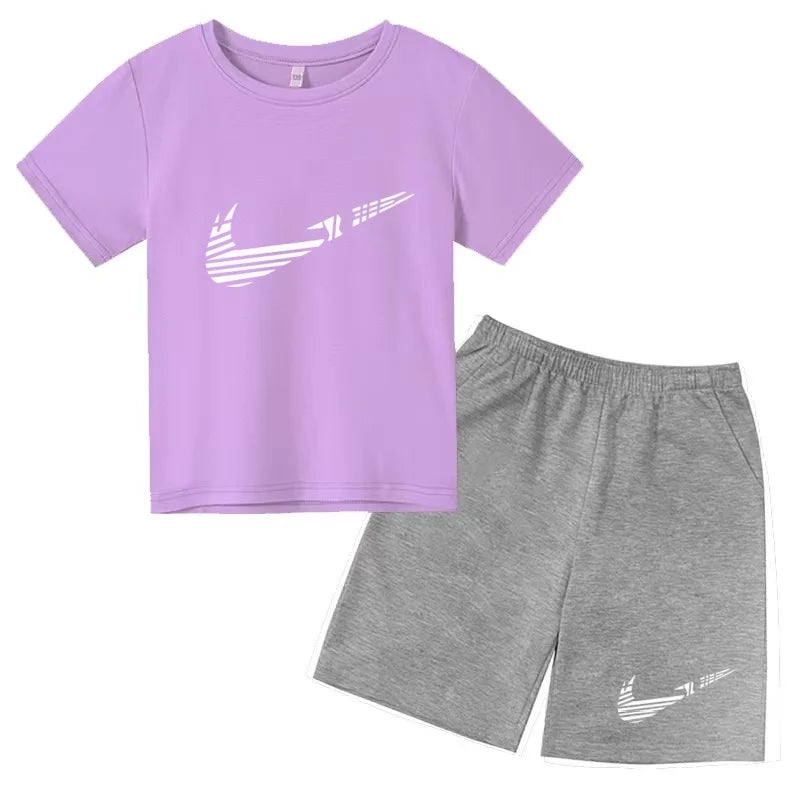 Children Clothes T-shirt Fashion Short-Sleeved+Shorts Summer Boy Girl Toddler 3-12Years Casual Sports Brand Jogging O-collar Set