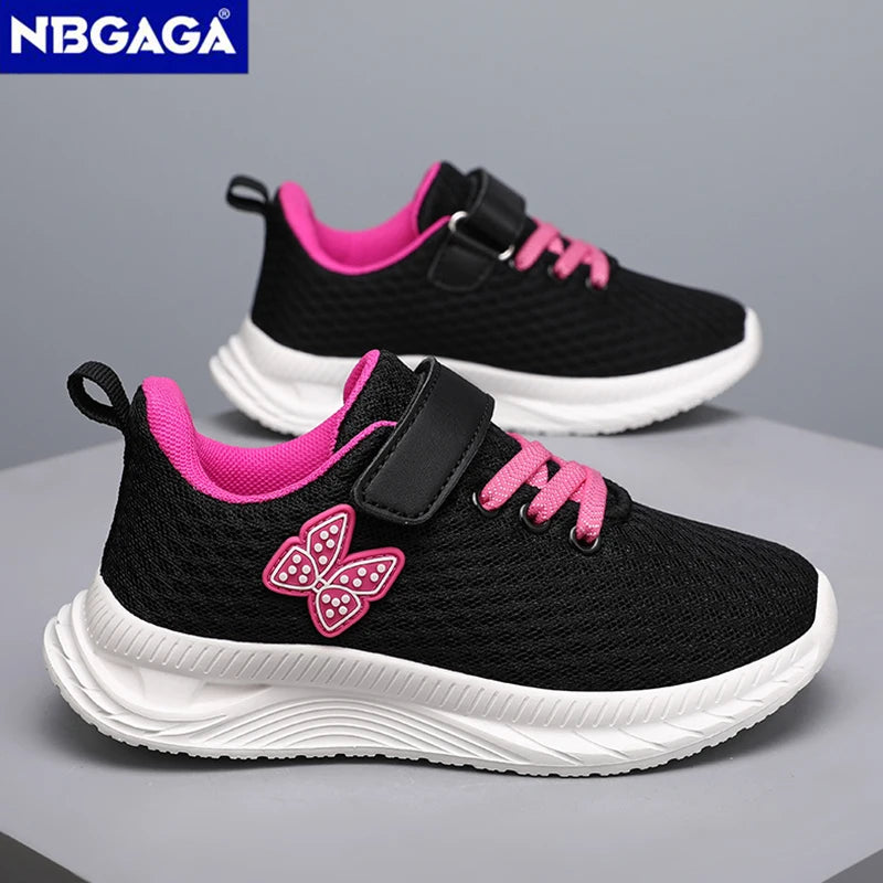 Summer Kids Casual Black Girls Mesh Breathable Shoes Fashion For 7-15y Lightweight Sport Student's Children Sports Walking Shoe