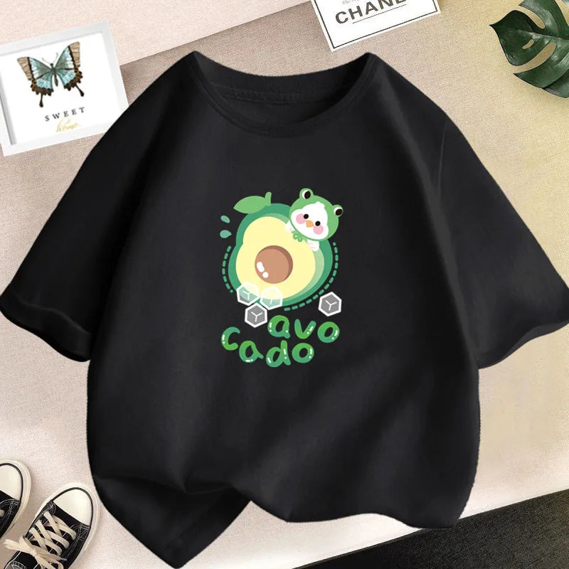 Lovely Avocado T Shirts for Girls Tops Summer Loose Cartoon Aesthetic Casual T Shirt Vintage Lemon Fruit Tshirt