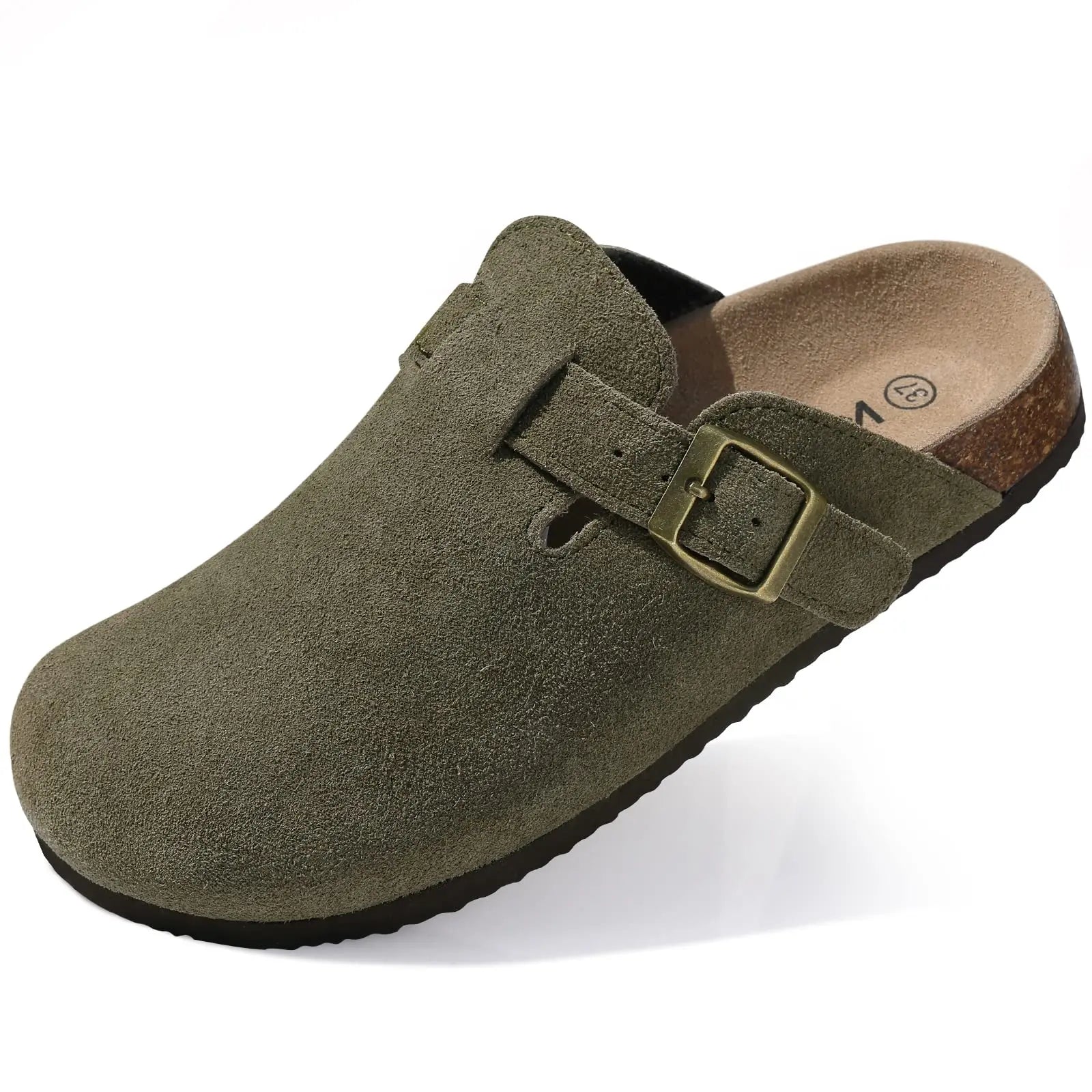 Litfun Classic Cork Clogs For Women Men Genuine Summer Clogs with Arch Support Cork Leather Home Mules Shoes Thick Beach Sandals