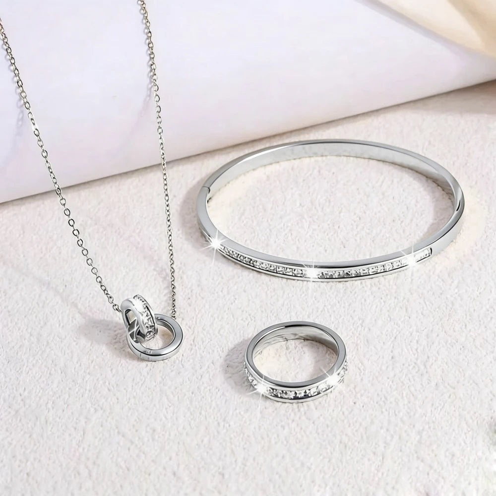 Classic Roman Numeral Zircon inlay Double Ring Earrings Necklace Bracelet Ring Size 7 Diverse Combinations With Fashion Jewelry