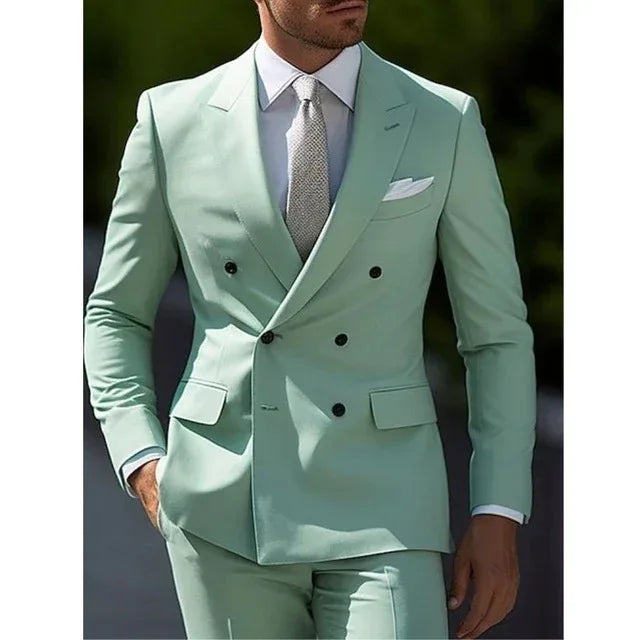 Casual British Style Two-Piece Suit Wedding Groomsmen Hosts Formal Dress Men's Fashion Urban Summer Single Button Pure Color