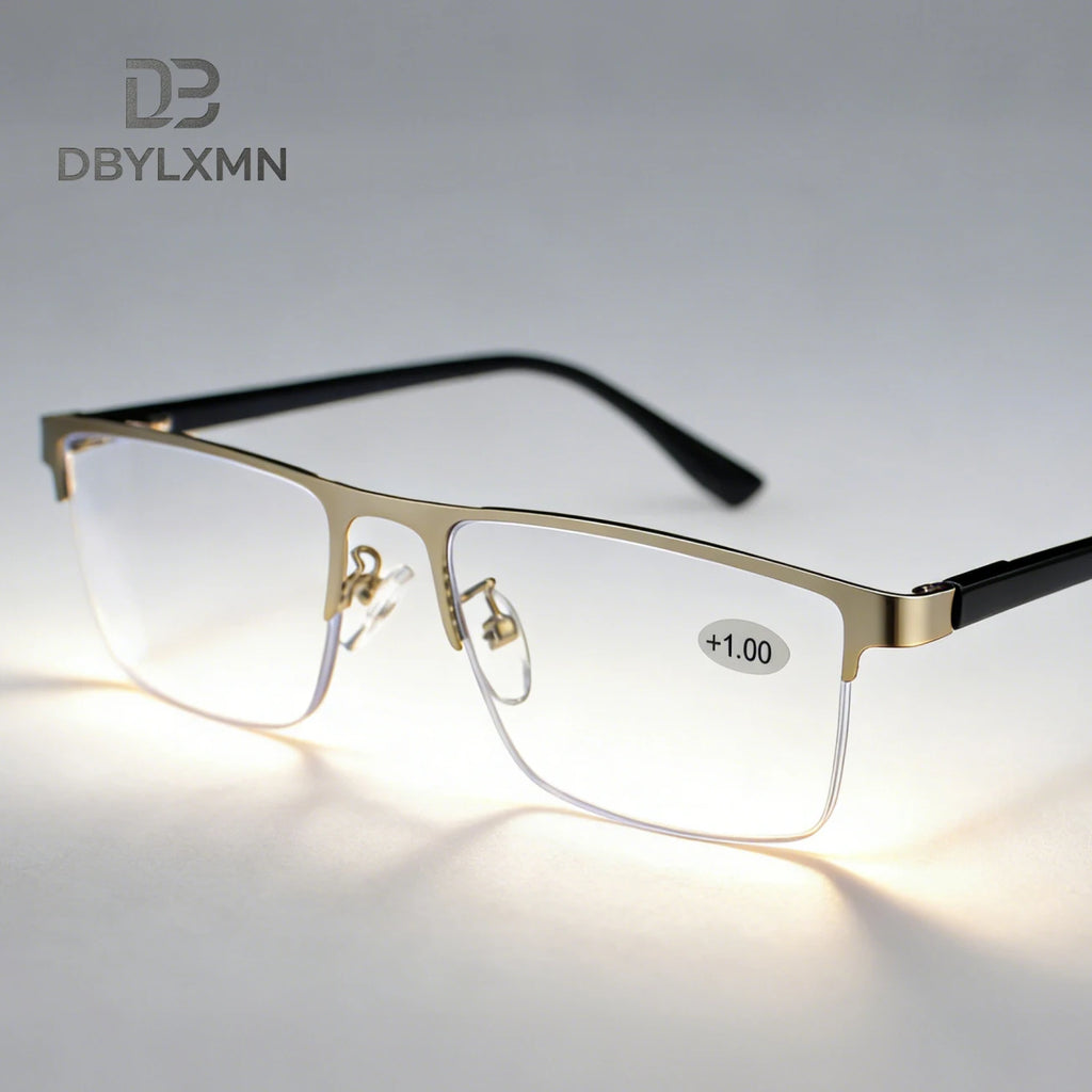 DBYLXMN Semi-Rimless Reading Glasses for office work Metal Frame Anti Blue Light Presbyopia Eyeglasses Business Readers