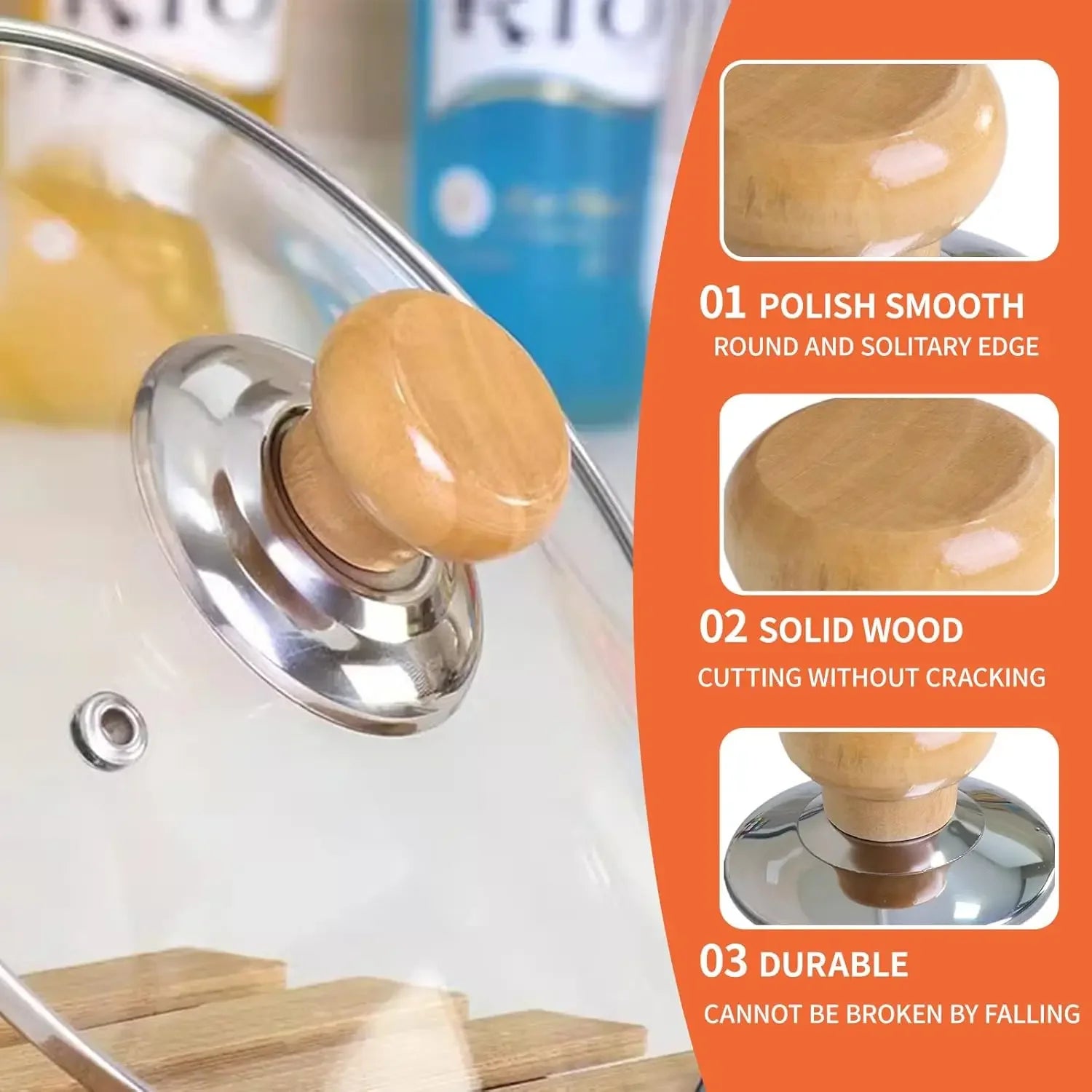 2pcs Wooden Replacement Pot Lid Knobs Pot Lid Handles Universal Heat Resistant Handle for Saucepan Frying Pan Glass Cookware