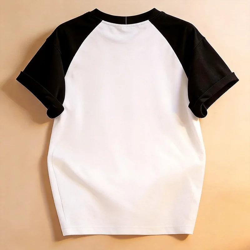 Funny Kawaii T Shirt Retro Black Cat Letter Print Crew Neck T-Shirt Casual Short Sleeve Tops for Spring Summer Women's Clothing