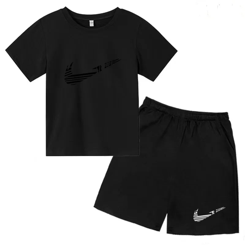 Children Clothes T-shirt Fashion Short-Sleeved+Shorts Summer Boy Girl Toddler 3-12Years Casual Sports Brand Jogging O-collar Set