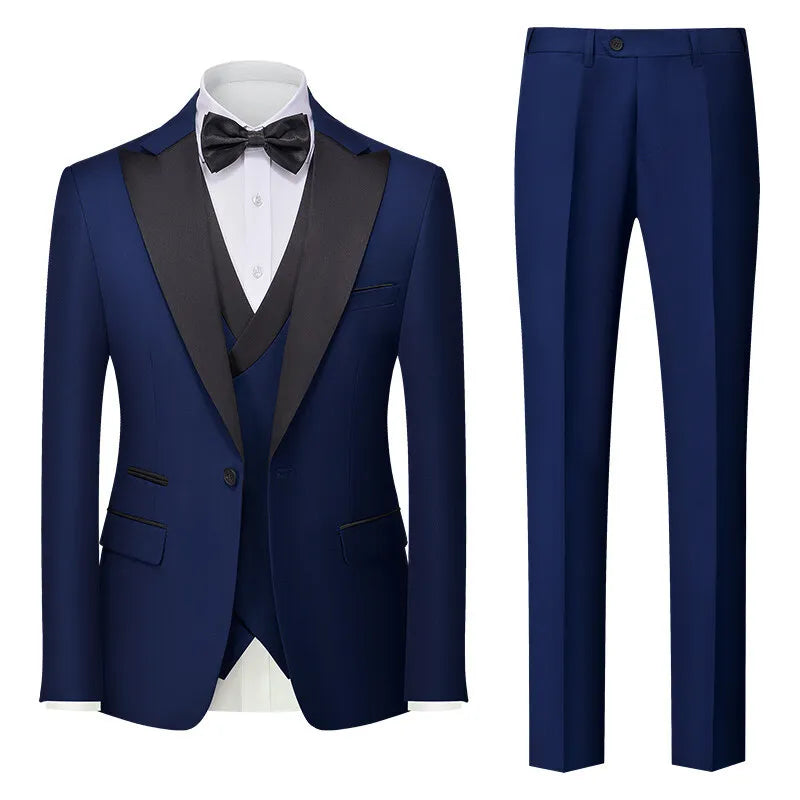 Casual Slim Fit Wedding Groomsmen Business Suit Three Piece Set Cotton Blend Polyester Fiber Single Button Summer Fashion
