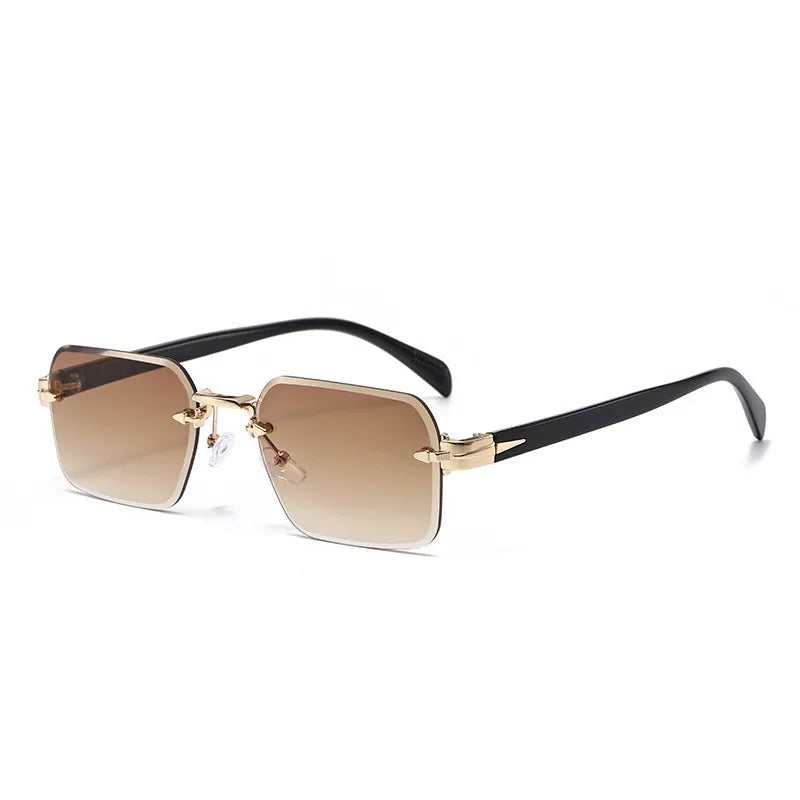 Luxury Rimless Square Sunglasses Men Women Metal Hinge Cut Edge UV400 Retro Elegant Ethnic Fashion Trendy Shades 2239