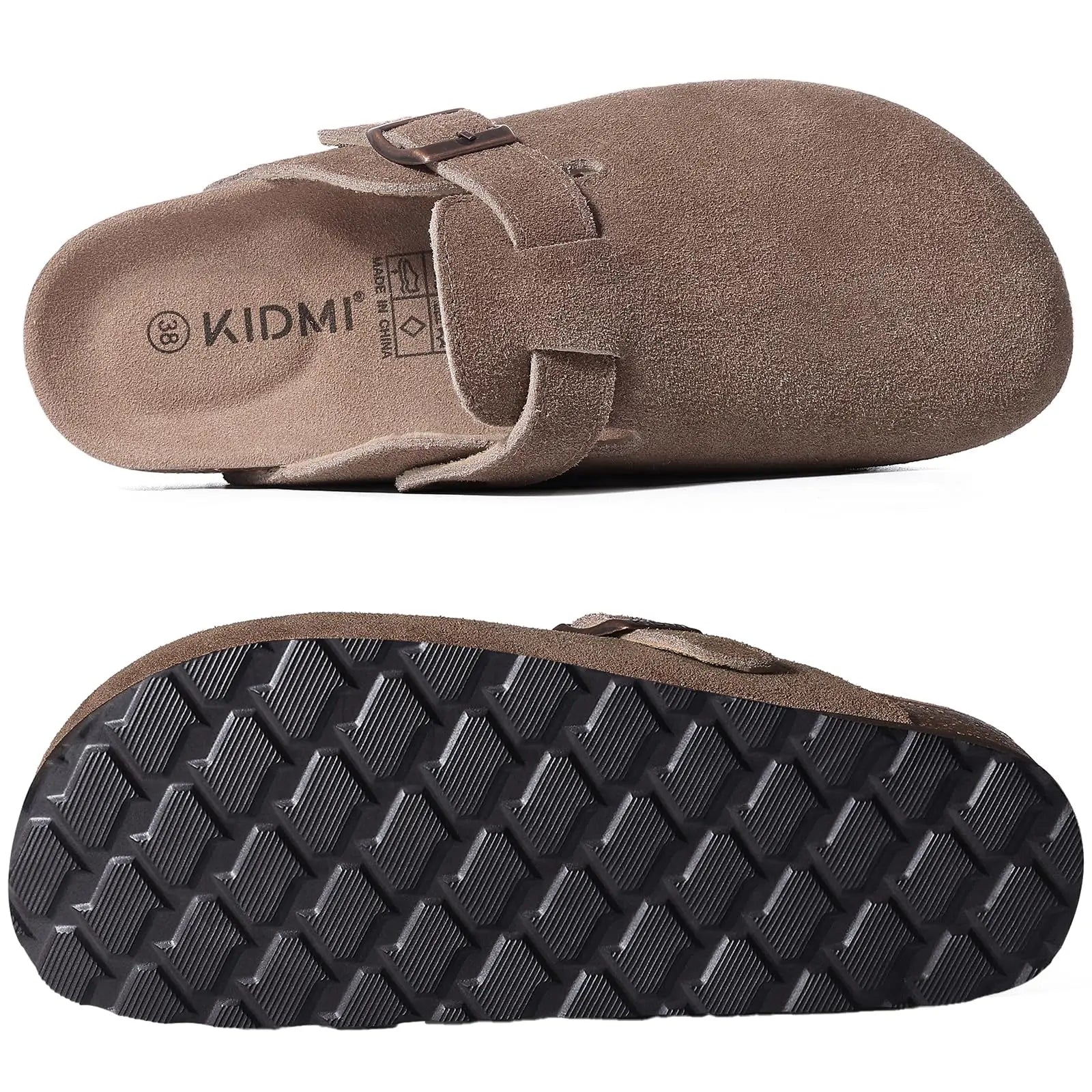 Litfun New Fashion Women's Clogs with Adjustable Strap Cork Footbed Leather Mules with Arch Support Unisex Outdoor Potato Shoes