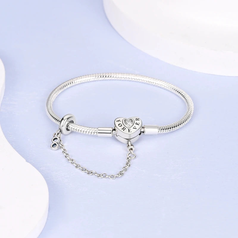 Bracelet 17-20CM Love Heart Original 925 Sterling Silver Charm Bracelet Pave Zirconia Bracelet for Women DIY Charm Jewelry Gifts