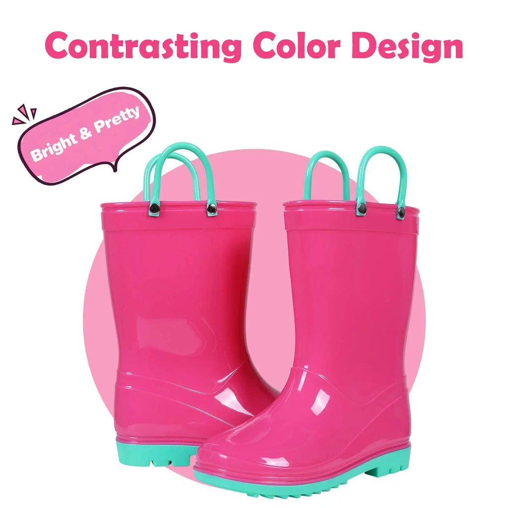 Evshine Cute Dinosaur Unicorn Unisex Rain Shoes For Girls And Boys Waterproof Non-slip Boot Toddler Kids Rain Boots With Handles