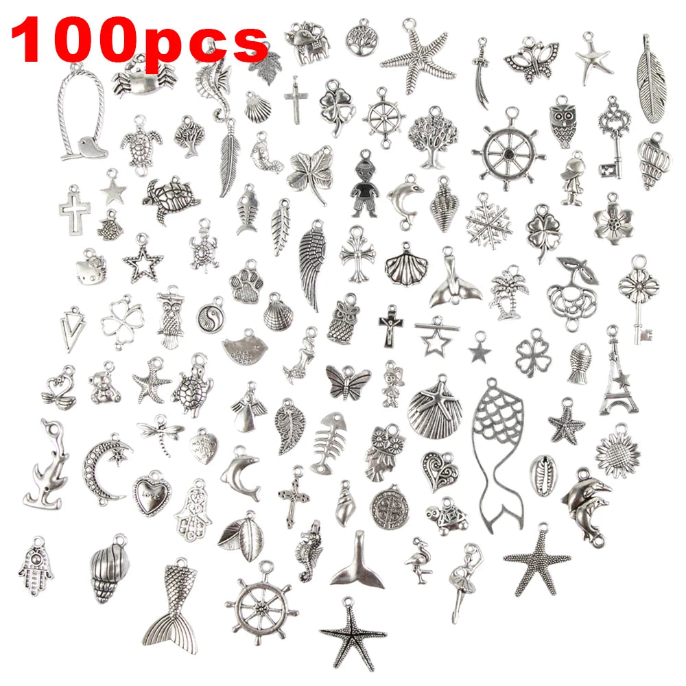 CHuangQi Bulk Lots Jewelry Making Charms Mixed Smooth Metal Charms Pendants Bracelet Necklace Making DIY Project Accessories
