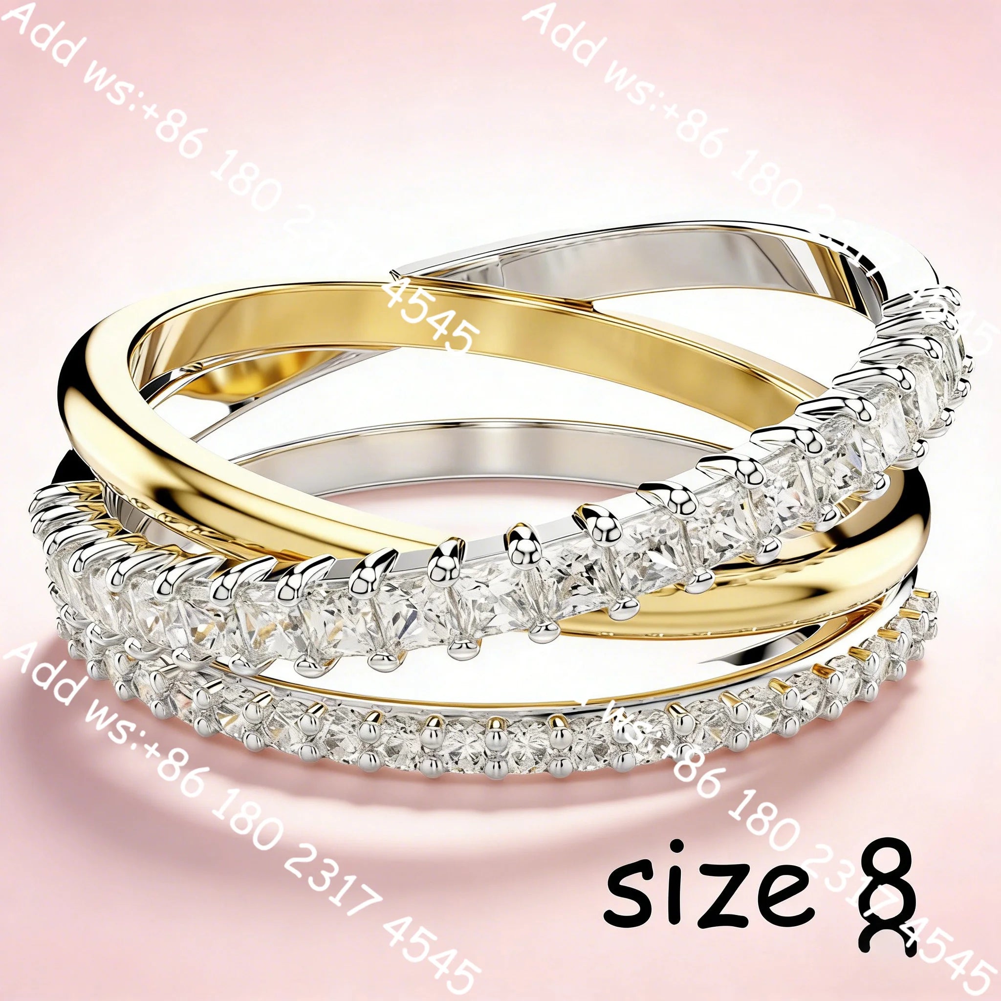 Luxury Intertwined Line Cubic Zirconia Bicolor Jewelry,Necklace Earrings Bracelet Ring Set,Exquisite Elegant