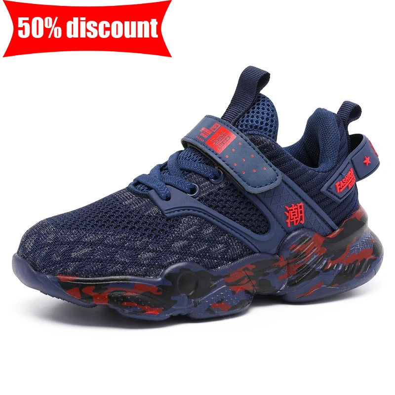 Childrens Sports Shoes Street Fashion Comfortable Walking Soft Soled Casual Shoes Boys Breathable Mesh Tennis Training Shoes