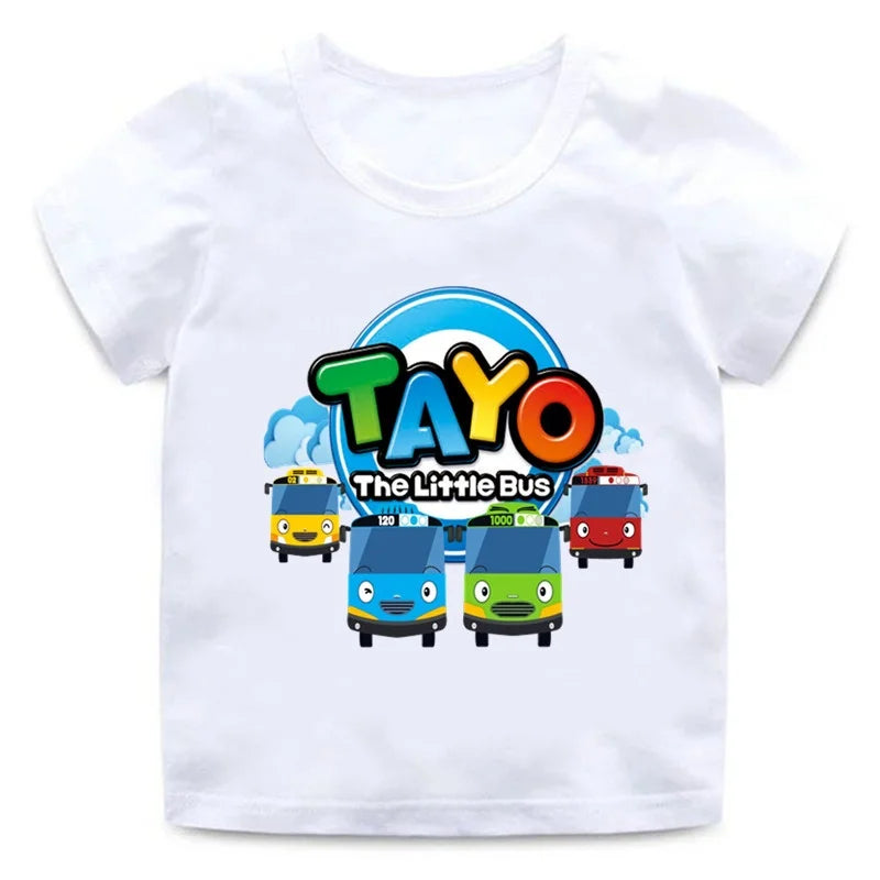 Tayo the Little Bus Cartoon Kids Print Funny Summer Tops Men Women Adults Children Boy Gril Kids Parent Child Cotton T shirt